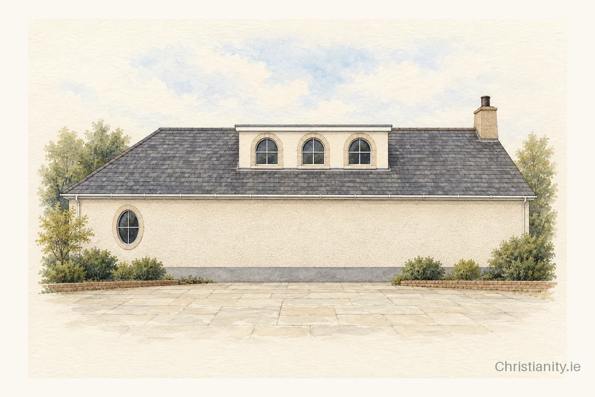 Watercolour and ink illustration of Belfast (Frederick Street) Friends Meeting House