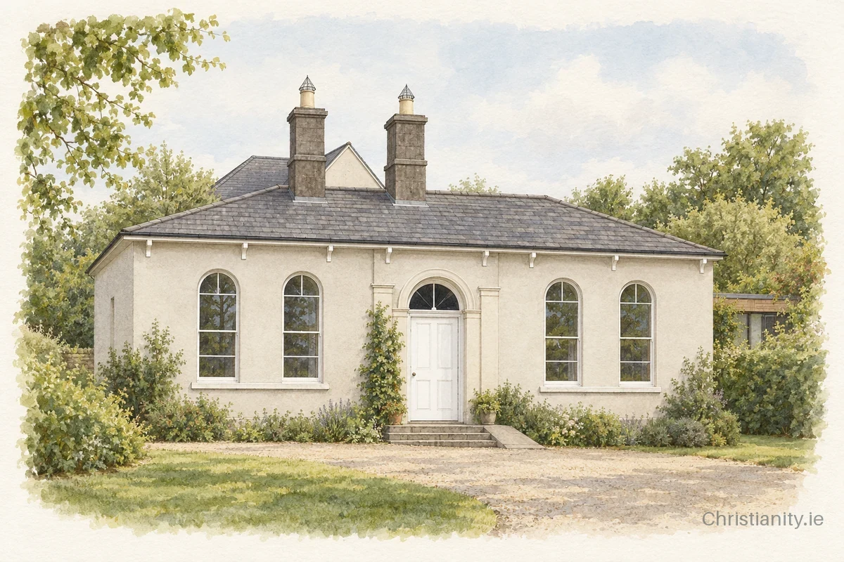 Watercolour and ink illustration of Churchtown Friends Meeting House