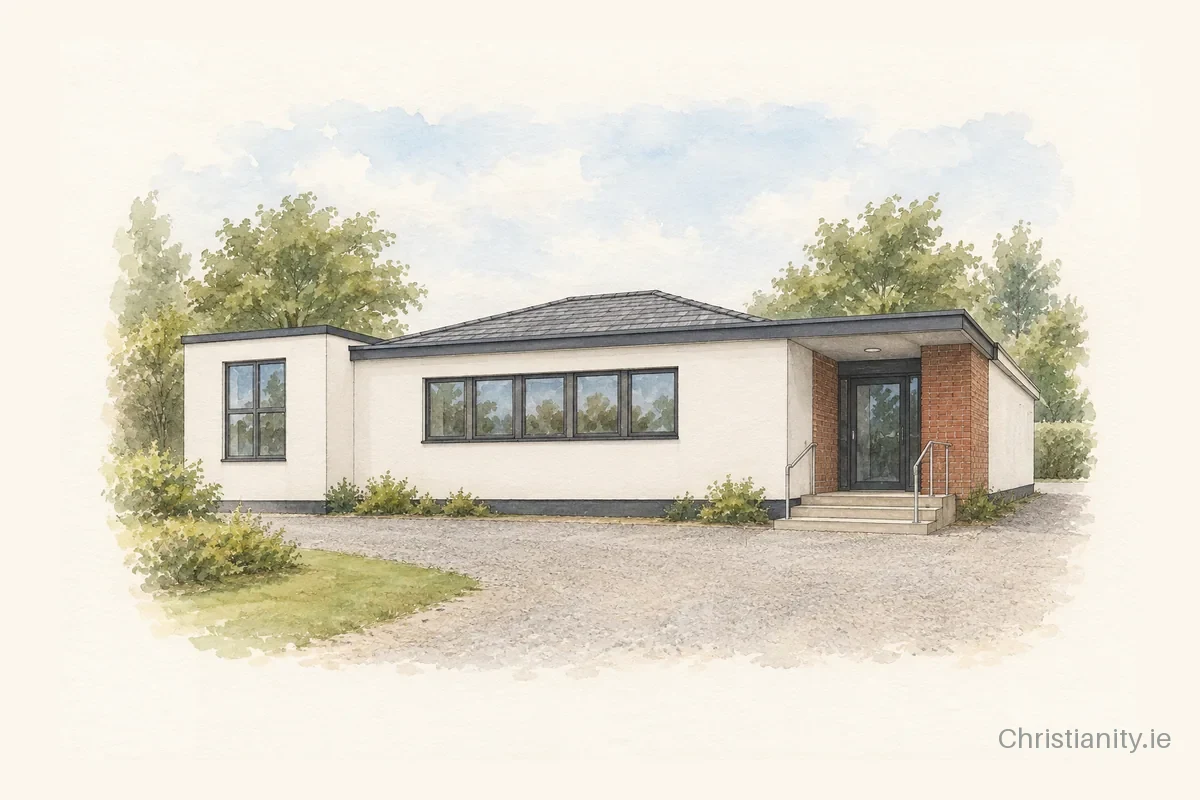 Watercolour and ink illustration of Cork Friends Meeting House