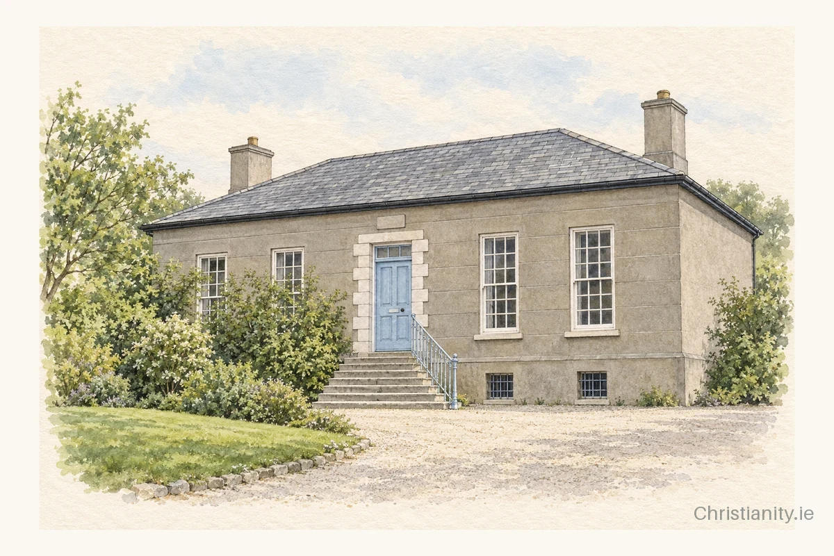 Watercolour and ink illustration of Drogheda Friends Meeting