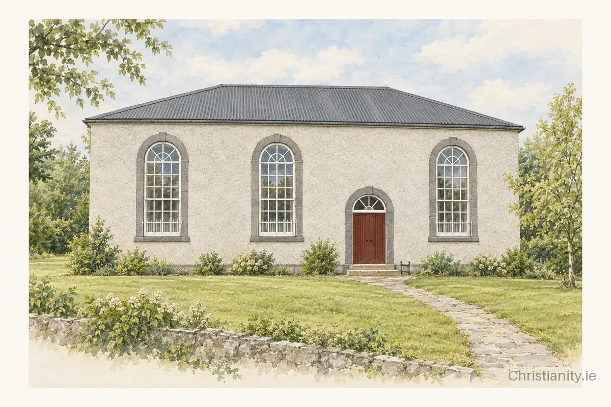 Watercolour and ink illustration of Edenderry Friends Meeting House
