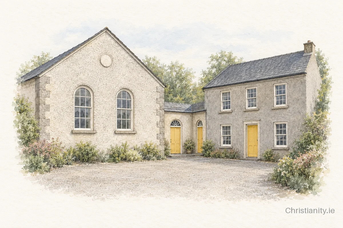 Watercolour and ink illustration of Enniscorthy Friends Meeting House