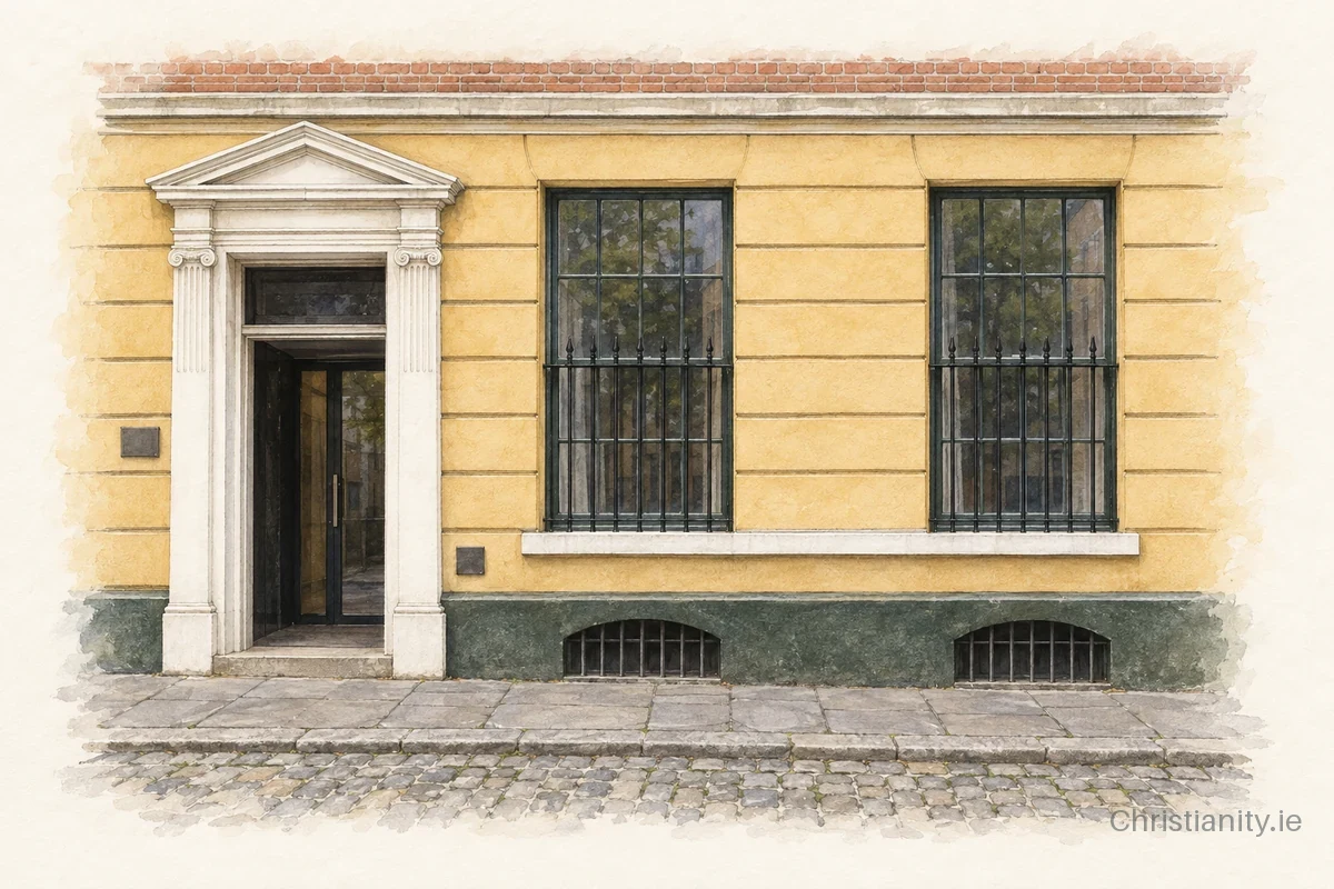 Watercolour and ink illustration of Dublin Friends Meeting House