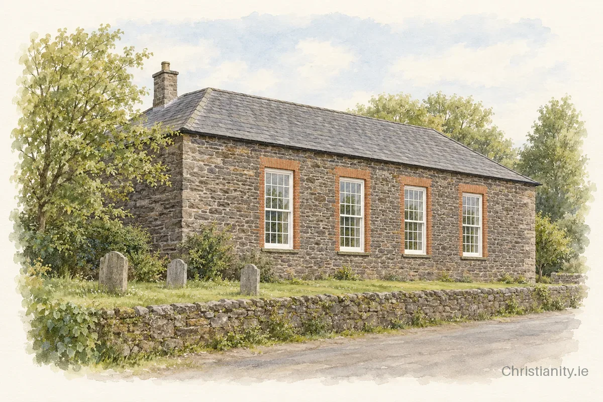 Watercolour and ink illustration of Hillsborough Quaker Worship Group