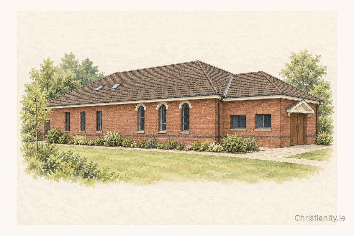 Watercolour and ink illustration of Lisburn Friends Meeting House