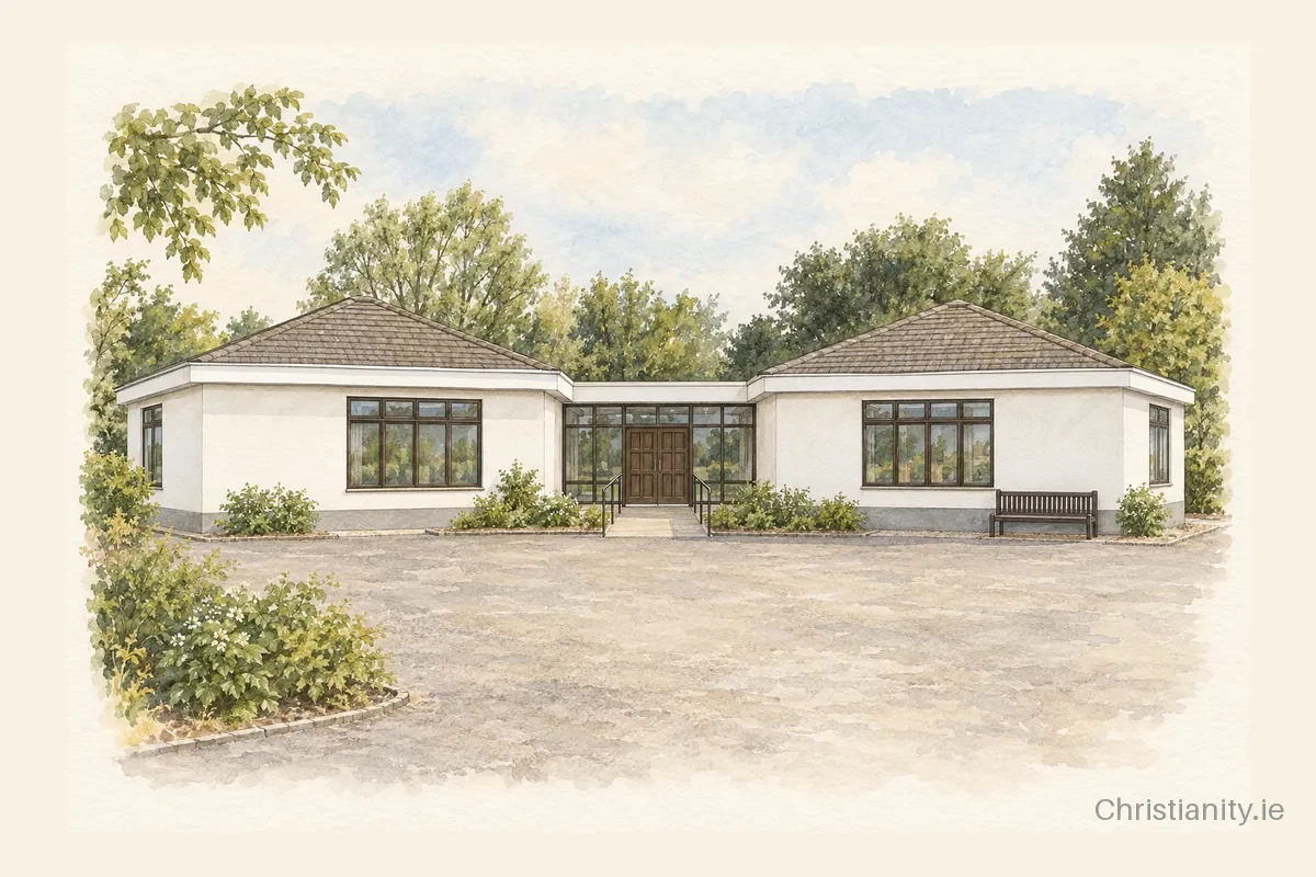 Watercolour and ink illustration of Waterford Friends Meeting House