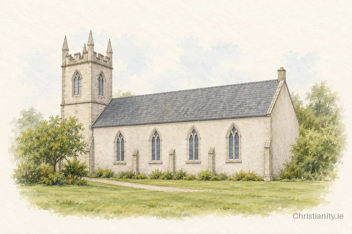 Watercolour and ink illustration of Rathdrum St Saviour