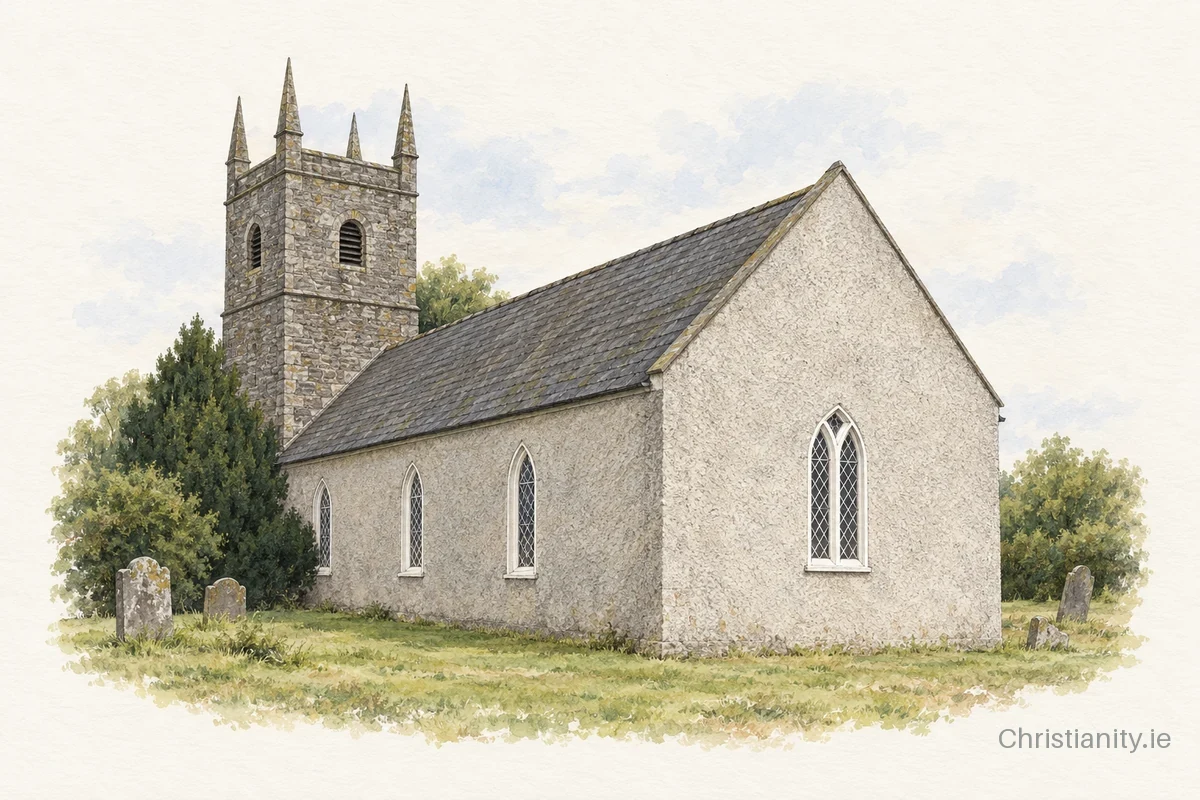 Watercolour and ink illustration of Rathmore St Columbkill