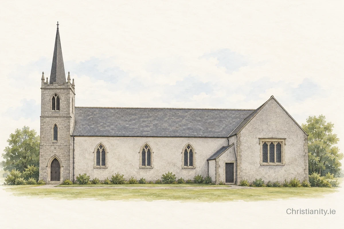 Watercolour and ink illustration of Rathvilly St Mary