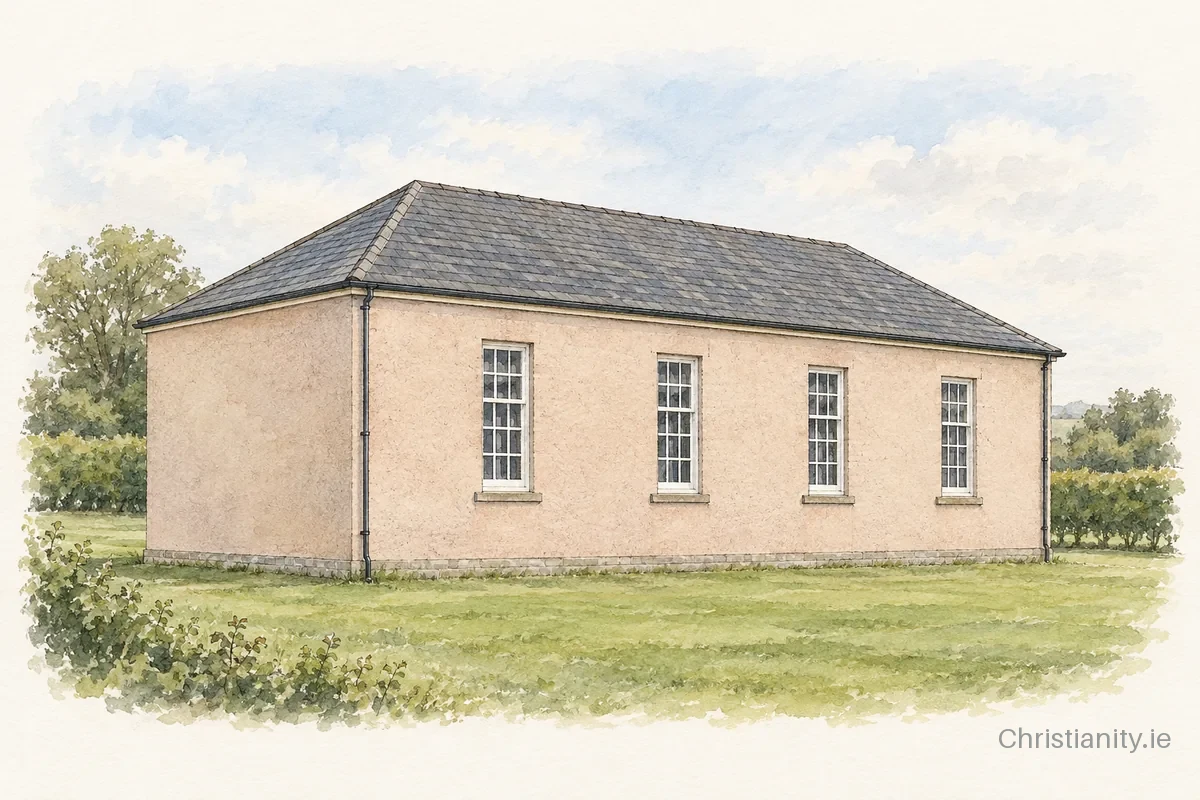 Watercolour and ink illustration of Ravara Non-Subscribing Presbyterian Church