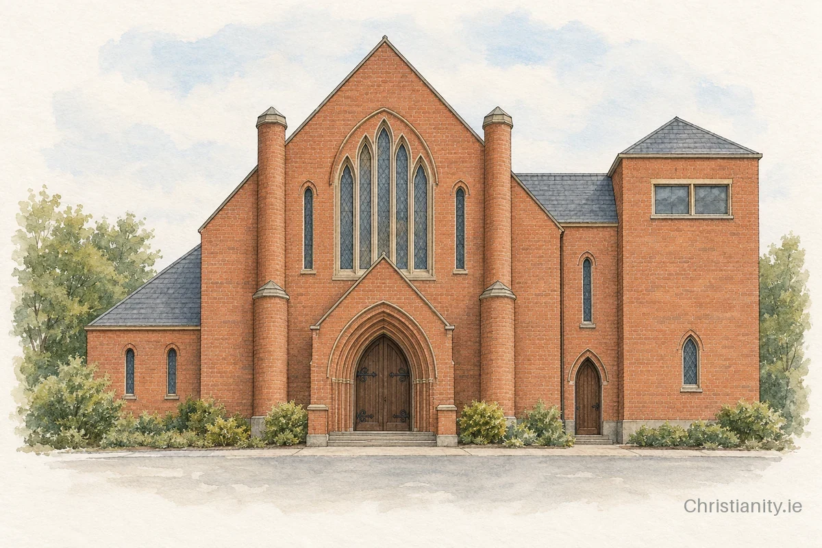 Watercolour and ink illustration of Richview Presbyterian Church
