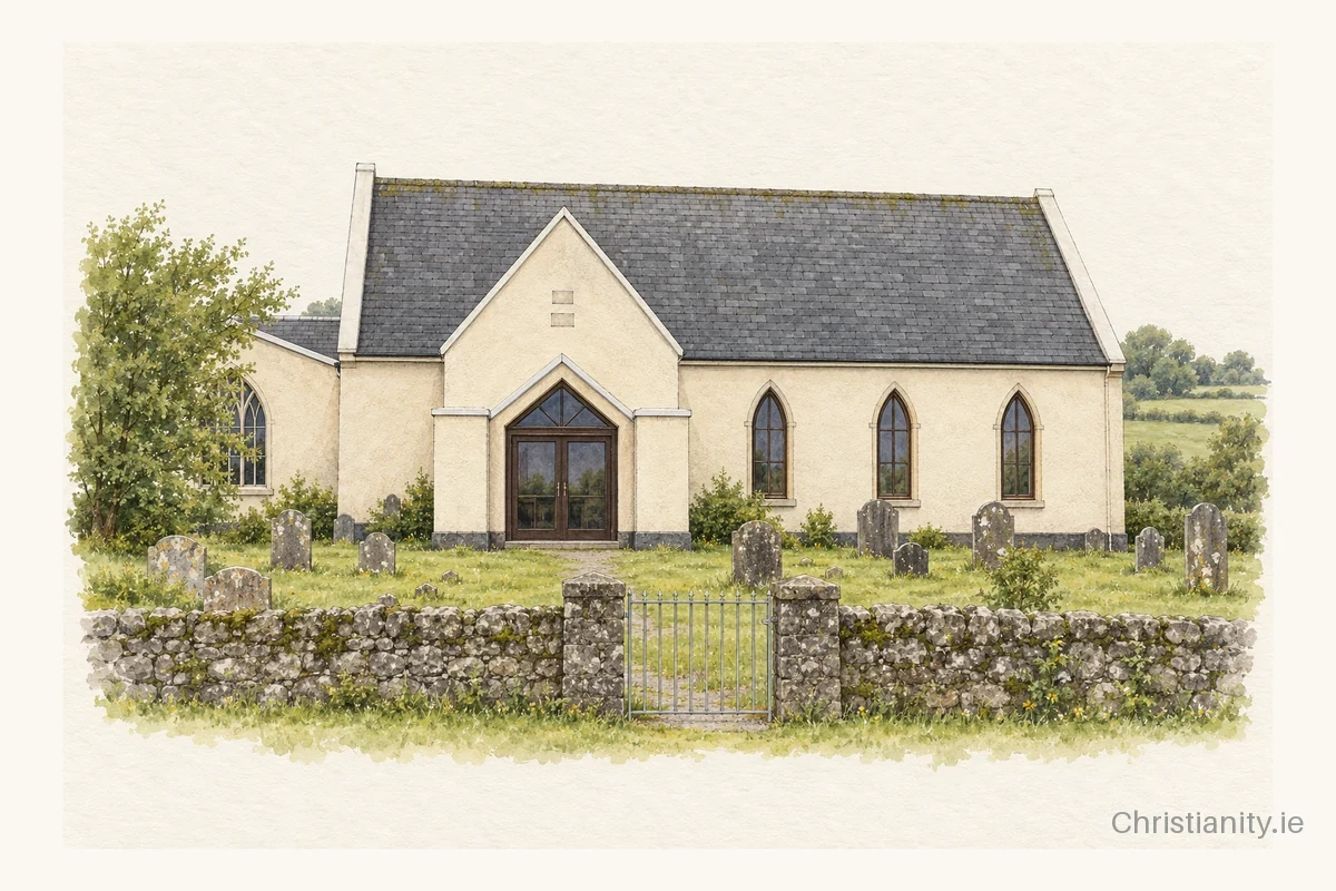 Watercolour and ink illustration of Ringsend Presbyterian Church