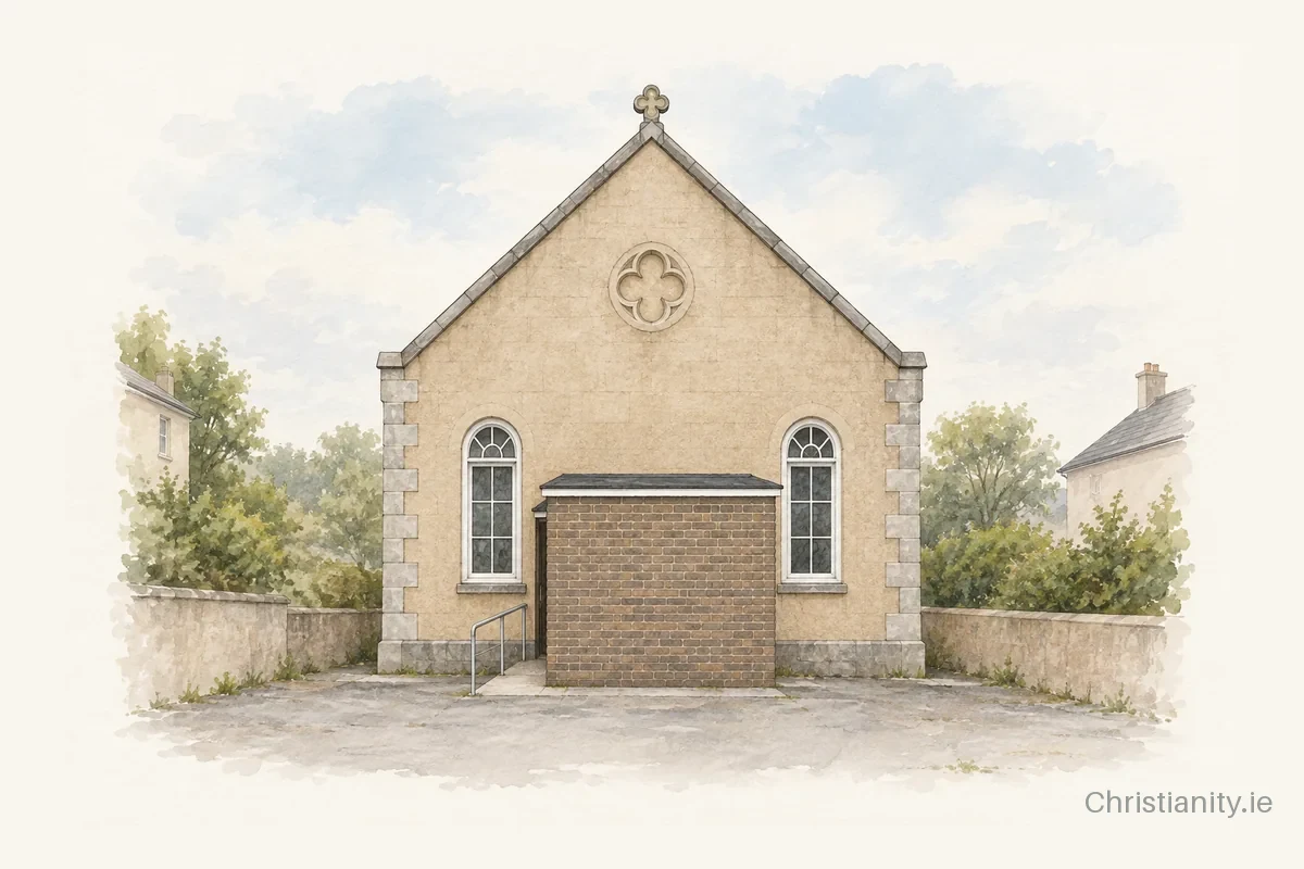 Watercolour and ink illustration of Romanian Orthodox Parish of St Evin of Munster and St Parascheva