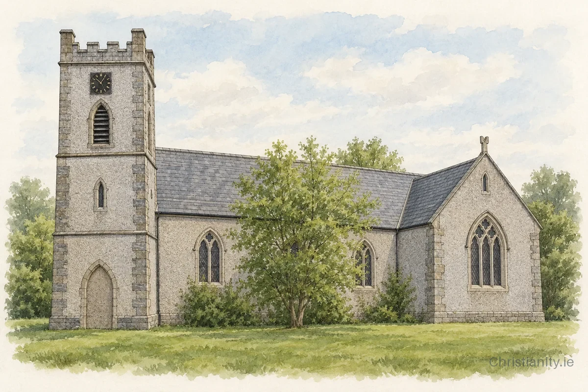 Watercolour and ink illustration of Roscommon St Coman