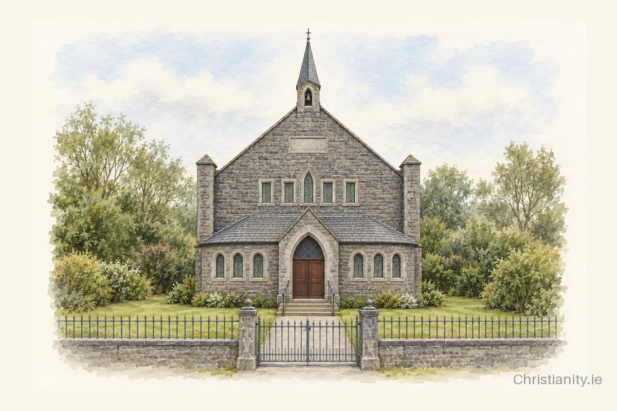 Watercolour and ink illustration of Roscrea Methodist Church