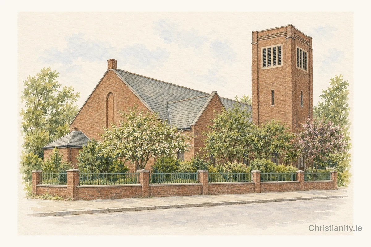 Watercolour and ink illustration of Rosemary Presbyterian Church