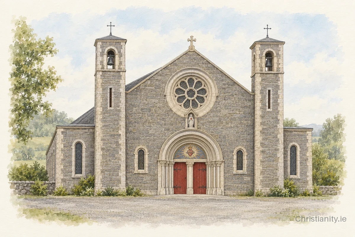 Watercolour and ink illustration of Sacred Heart, Arva