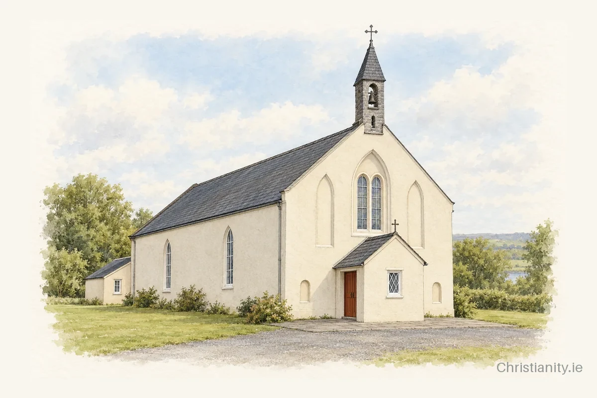 Watercolour and ink illustration of Sacred Heart Church, Ballyheada
