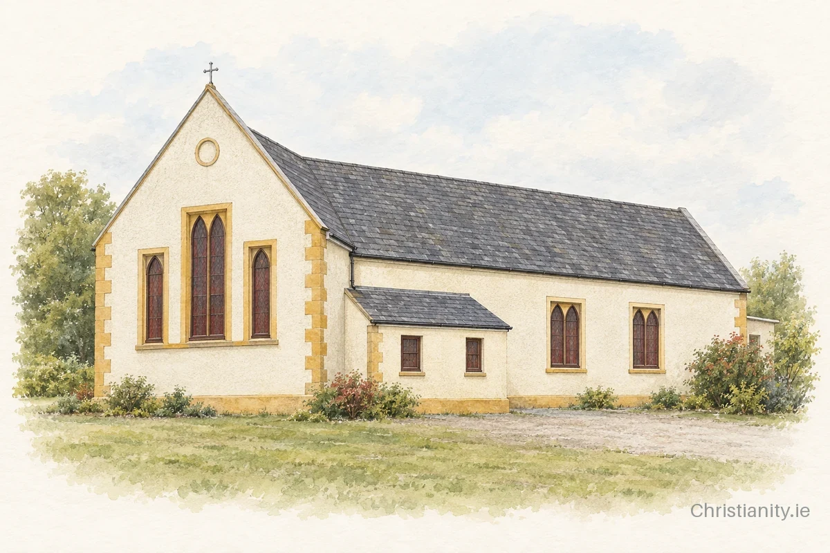 Watercolour and ink illustration of Sacred Heart Church, Brusna