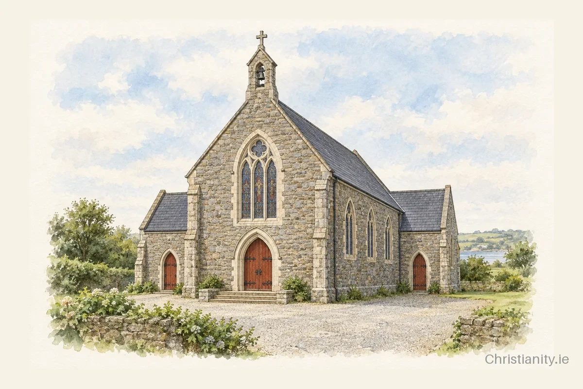 Watercolour and ink illustration of Sacred Heart Church - Courtmacsherry
