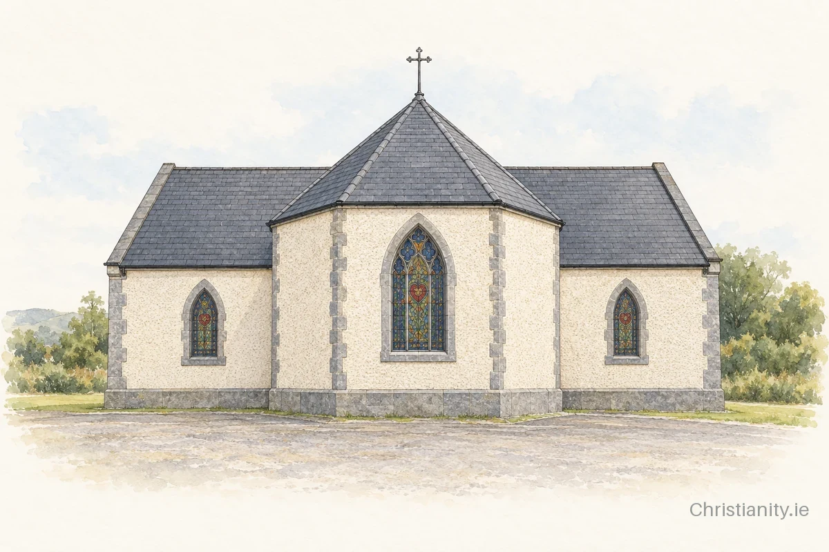Watercolour and ink illustration of Sacred Heart Church, Jamestown