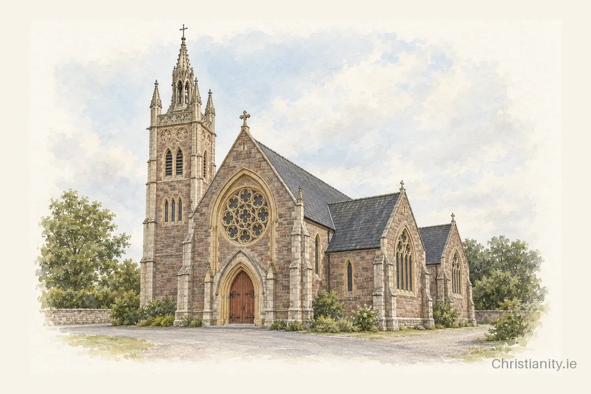 Watercolour and ink illustration of Sacred Heart Church, Monkstown