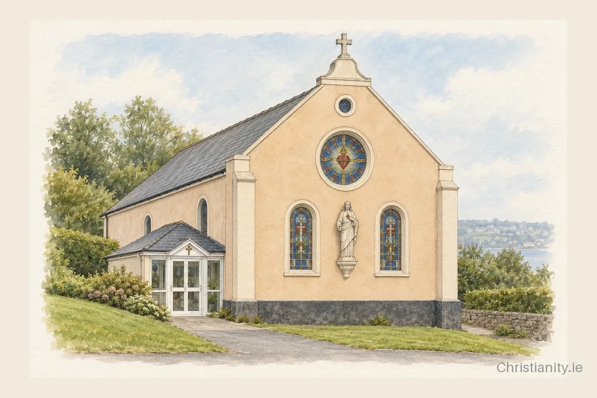 Watercolour and ink illustration of Sacred Heart Church, Rushbrooke