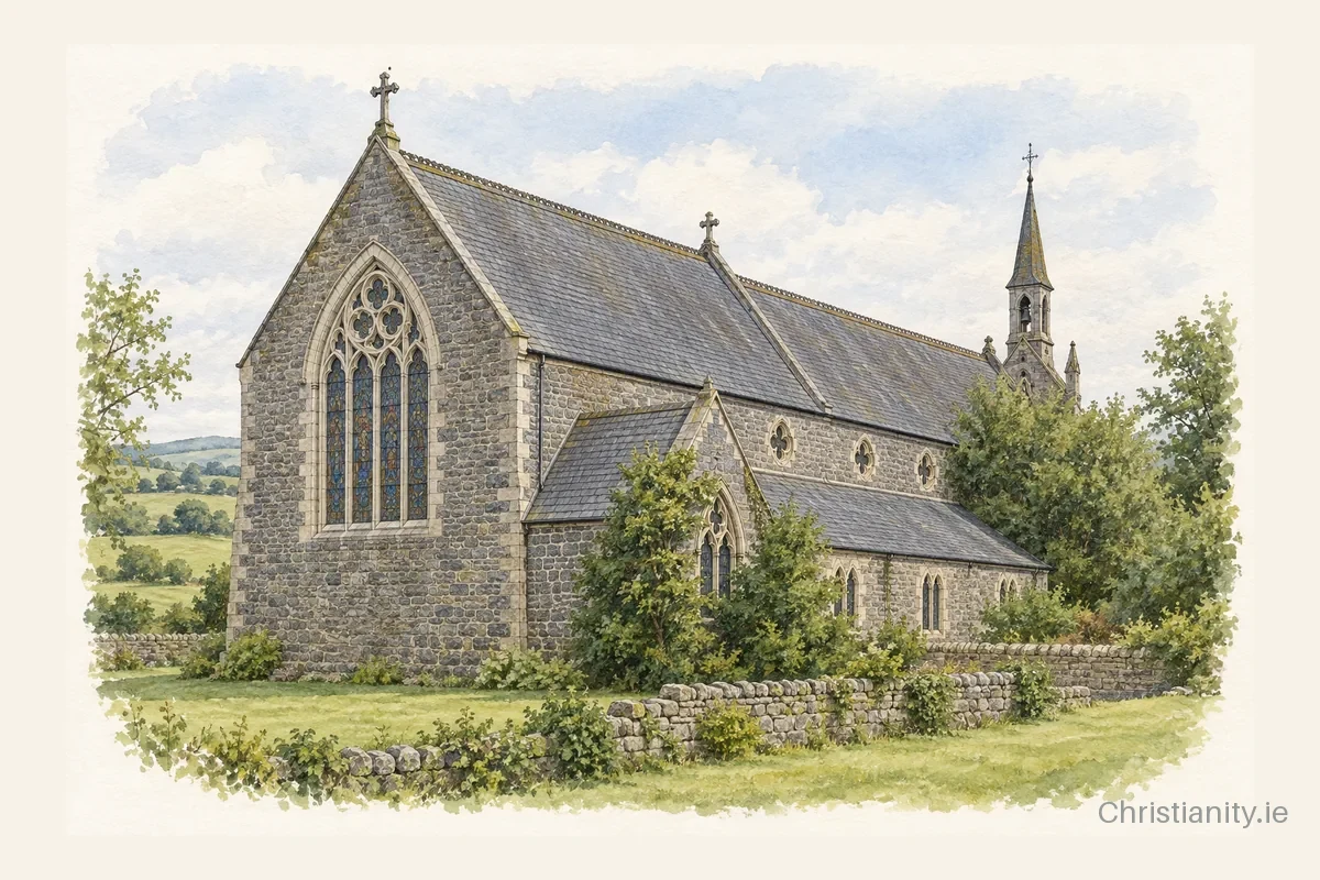Watercolour and ink illustration of Sacred Heart Church, Templetuohy
