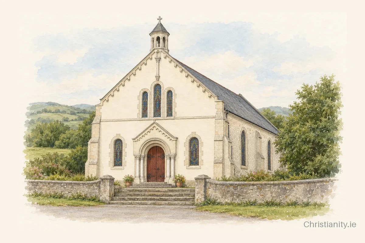 Watercolour and ink illustration of Sacred Heart Church, Upperchurch