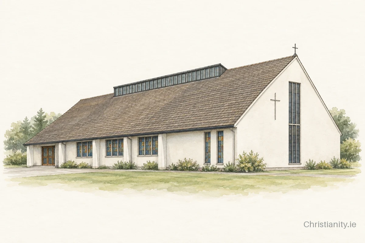 Watercolour and ink illustration of Sacred Heart, Seamus Quirke Road