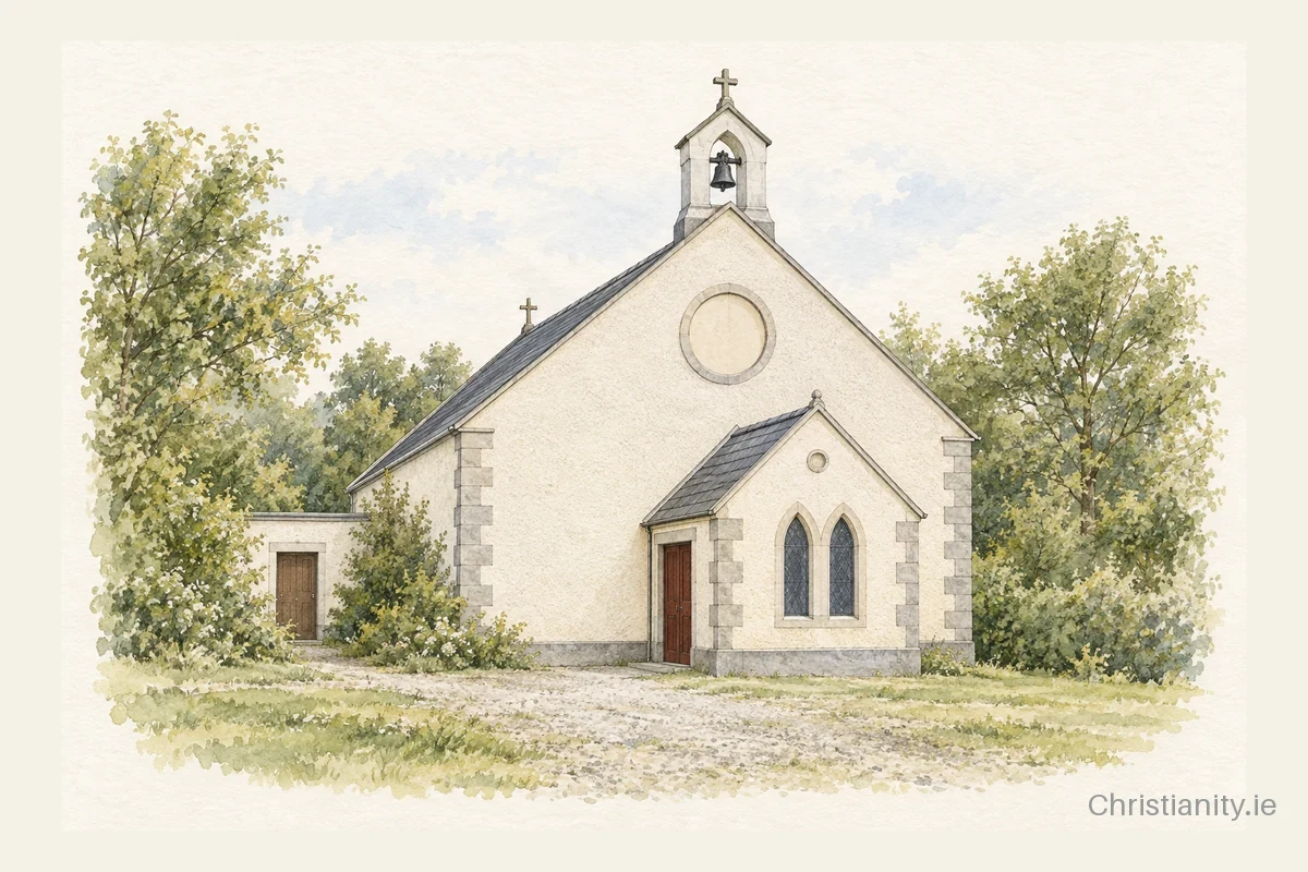 Watercolour and ink illustration of Saint Attracta's Church, Killaraght