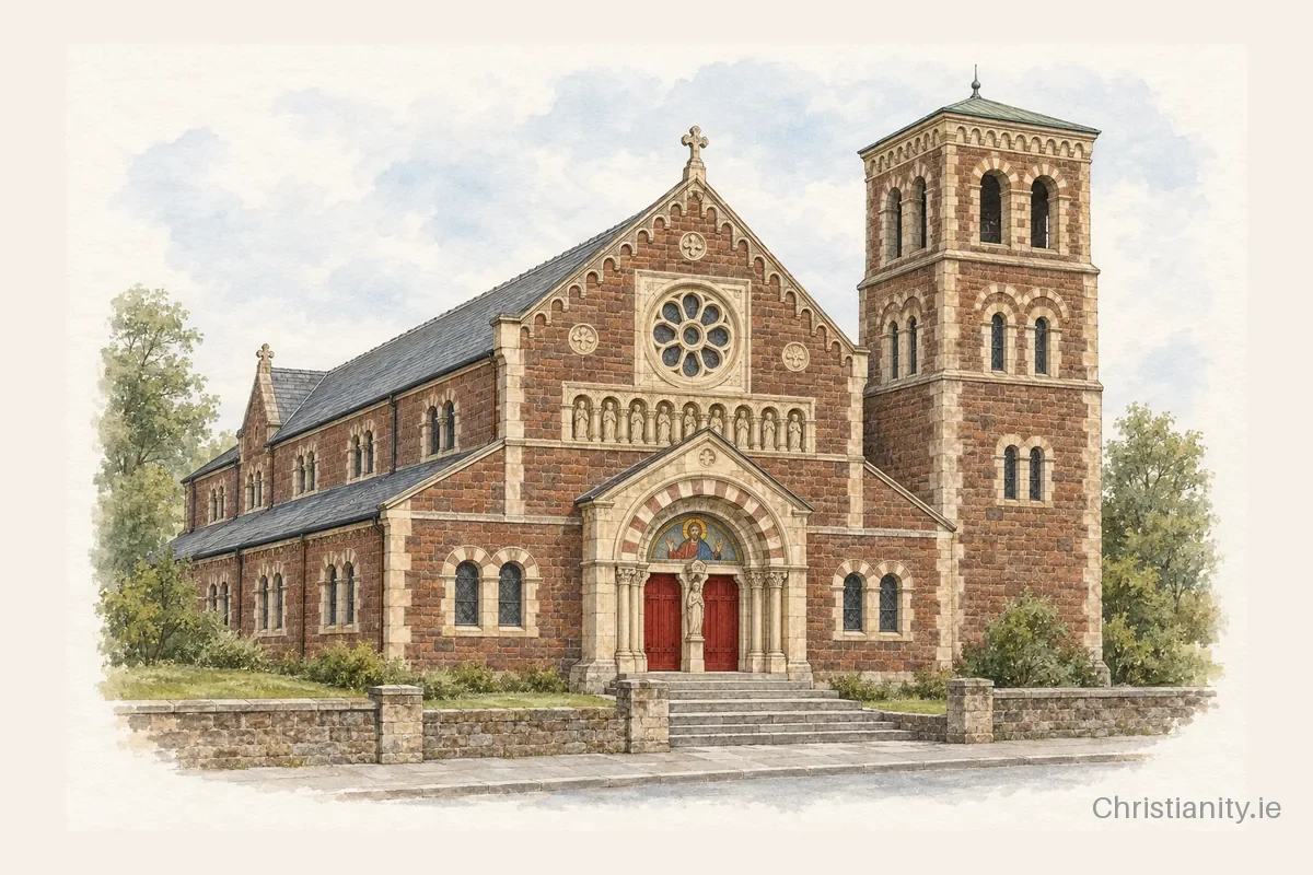 Watercolour and ink illustration of St. Carthages Church