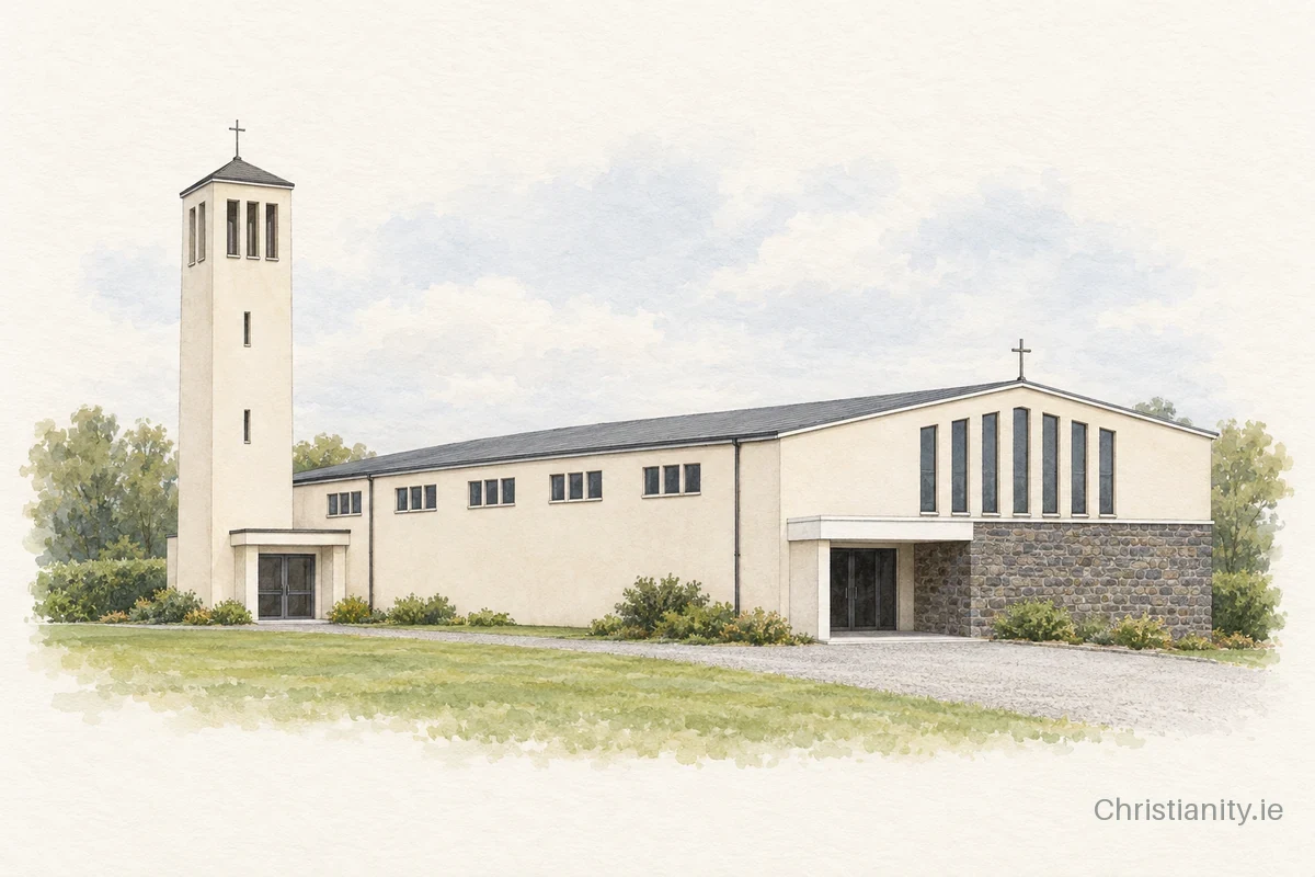 Watercolour and ink illustration of Saint Celsus' Church, Kilkelly