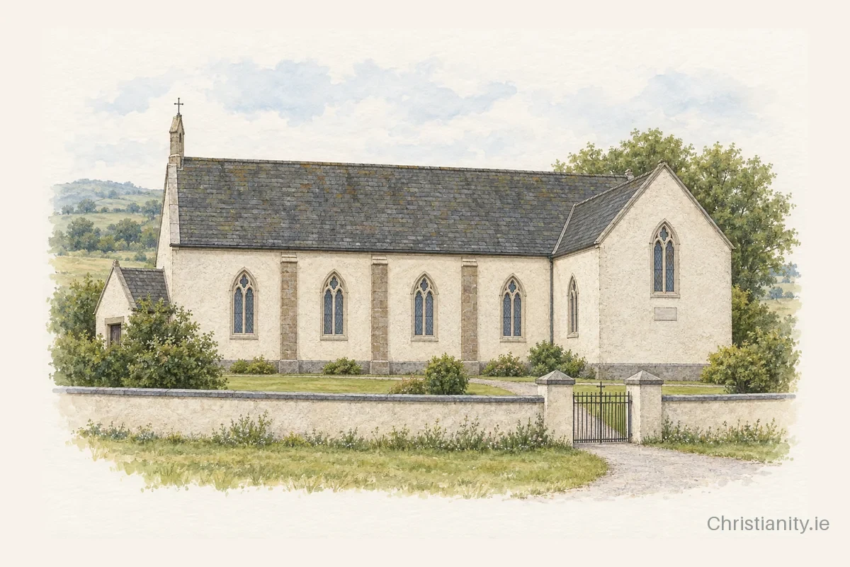 Watercolour and ink illustration of Saint James's Church, Killea