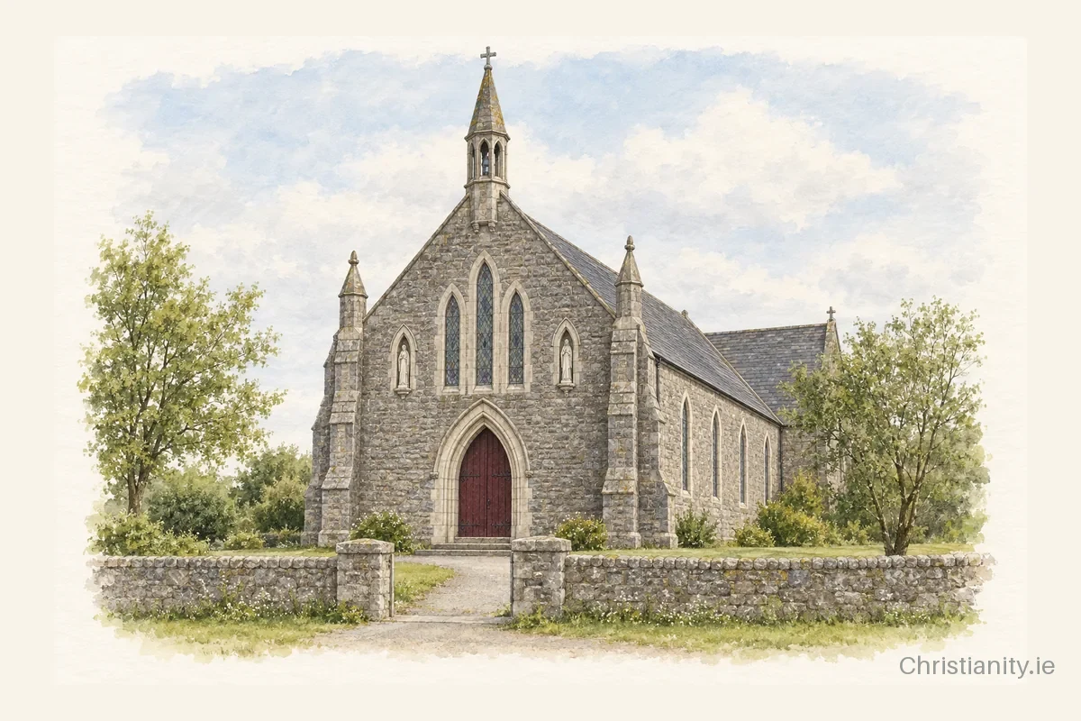 Watercolour and ink illustration of Saint Mary's Church, Moyne
