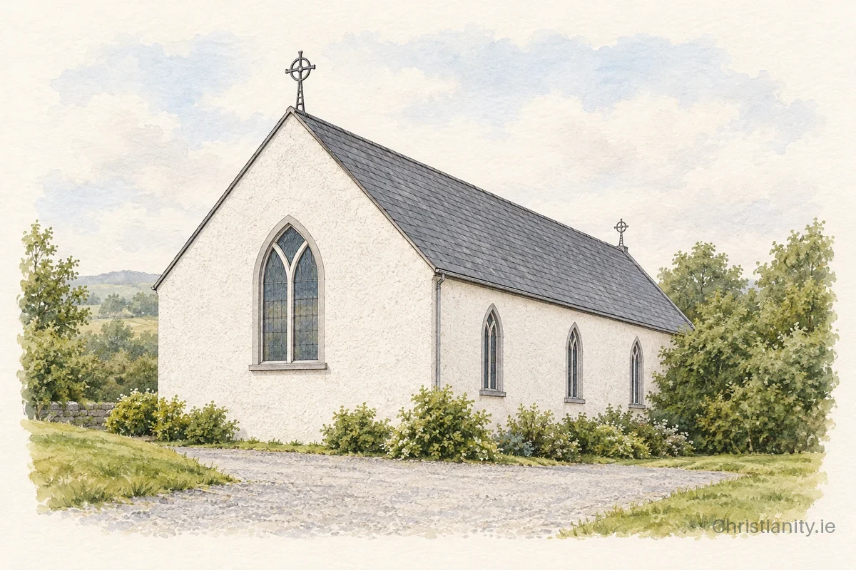 Watercolour and ink illustration of Saint Michael's Church, Cloonacool