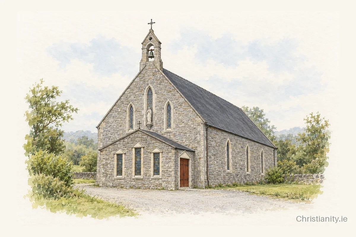 Watercolour and ink illustration of Saint Patrick's Church, Gurteen