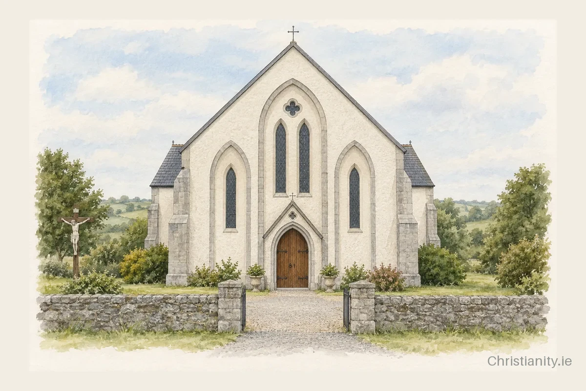 Watercolour and ink illustration of Saint Patrick's Church, Kilcommon