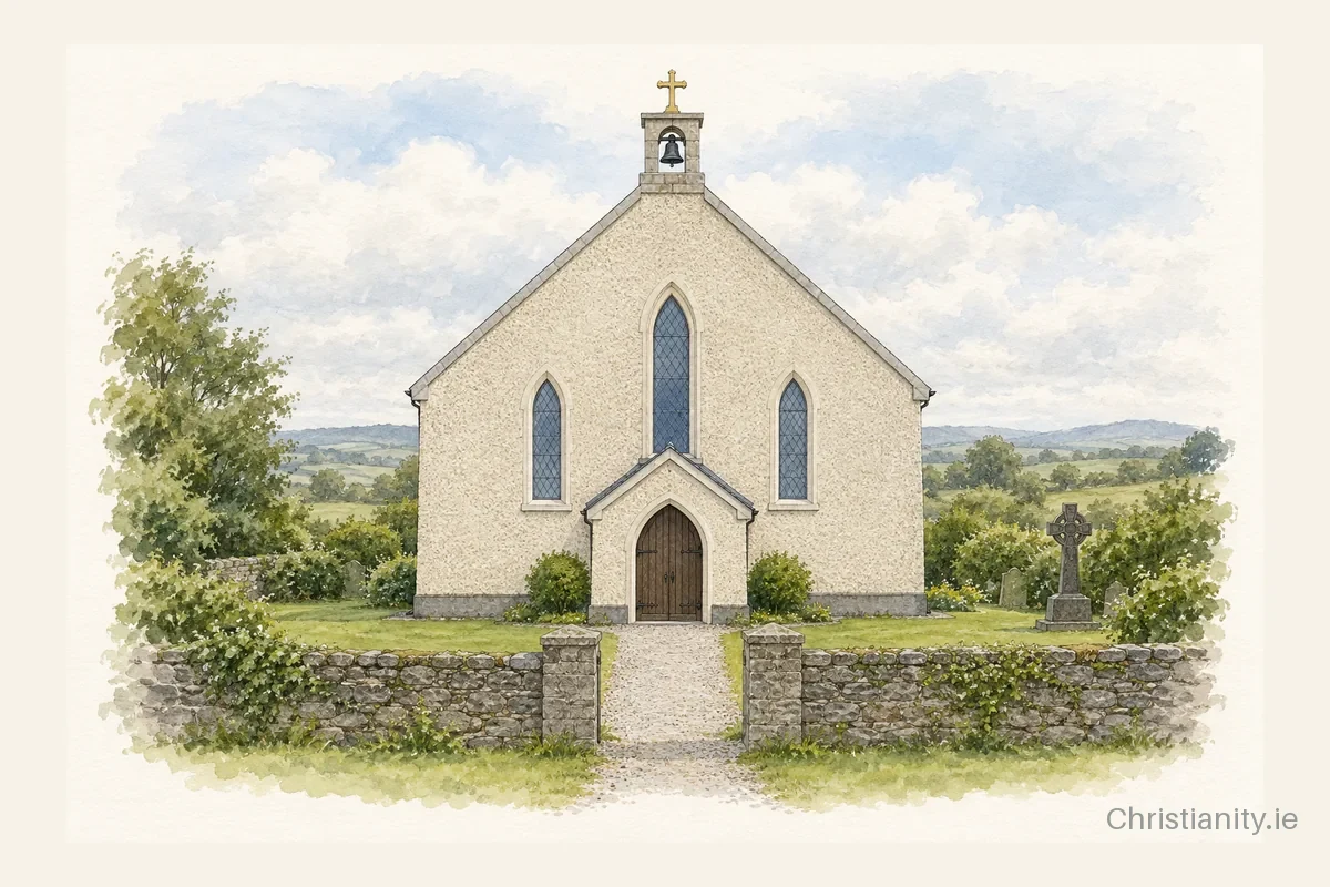 Watercolour and ink illustration of Saint Patrick's Church, Kilfeacle