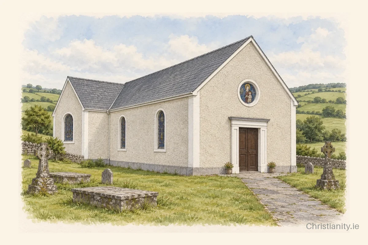 Watercolour and ink illustration of St. Vincent de Paul Church