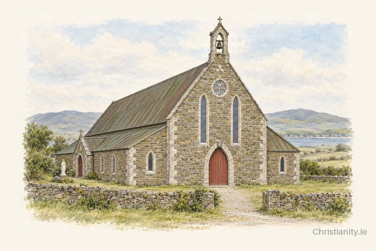 Watercolour and ink illustration of Sáipéal Naomh Uinseann