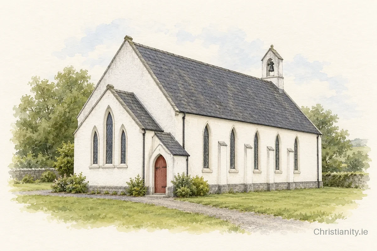Watercolour and ink illustration of Seapatrick St Patrick