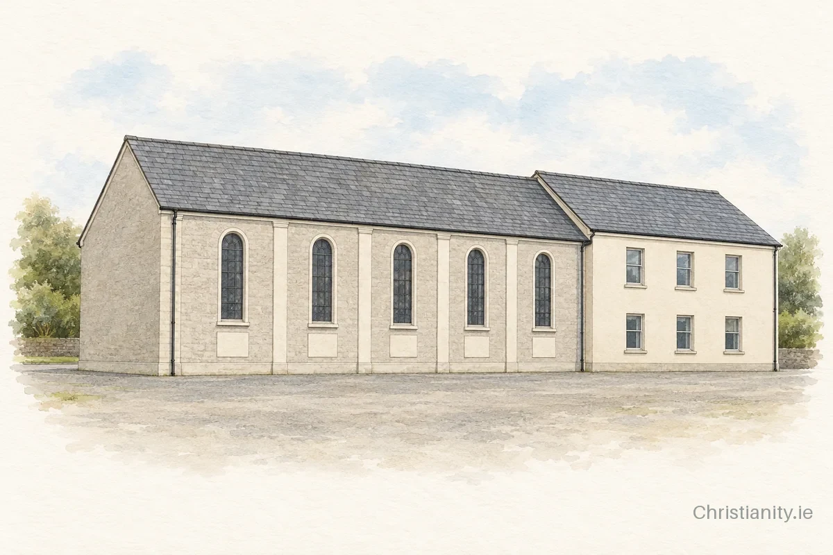 Watercolour and ink illustration of Second Dromara Presbyterian Church