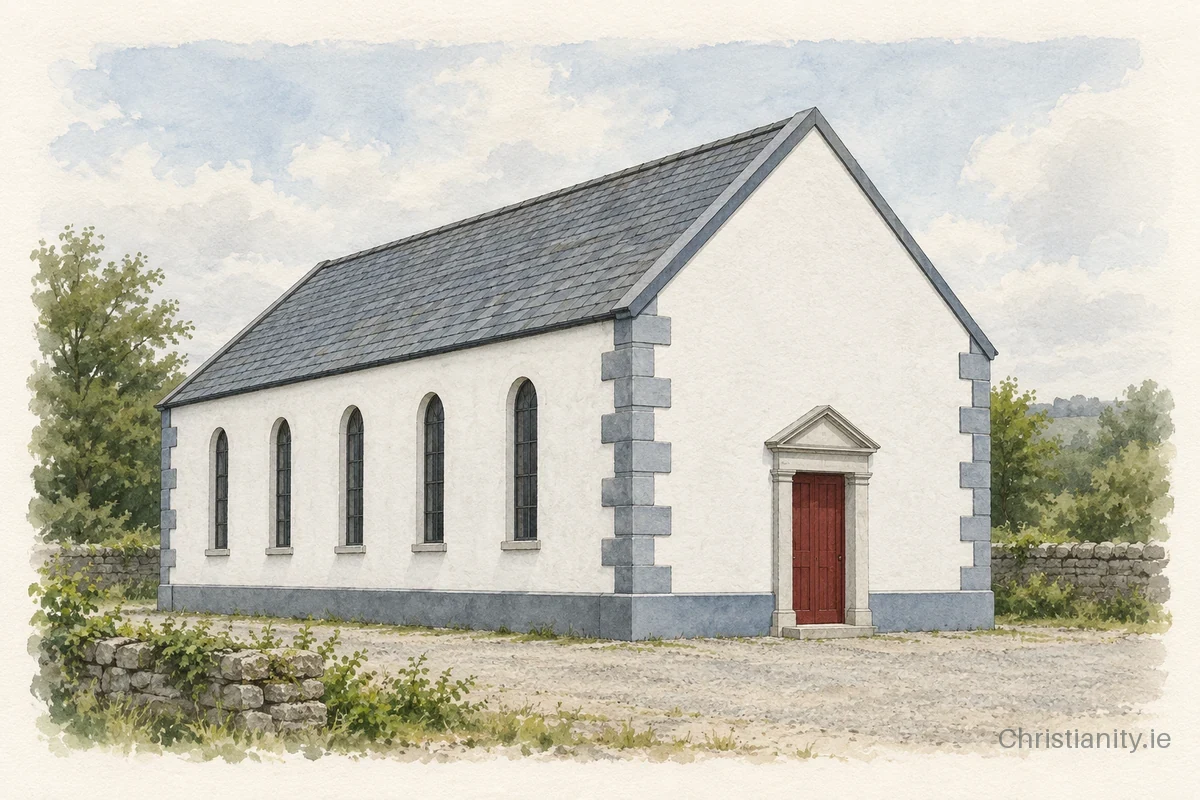Watercolour and ink illustration of Second Keady Presbyterian Church
