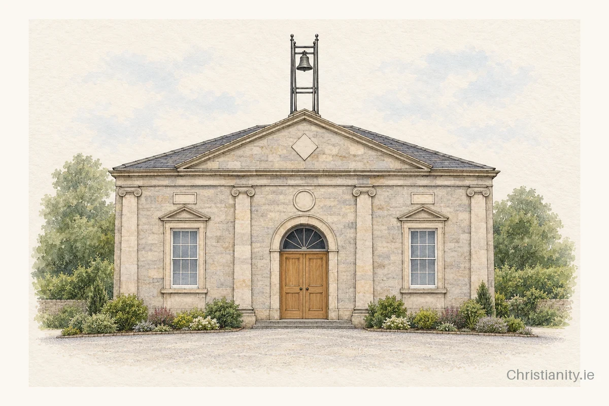 Watercolour and ink illustration of Second Limavady Presbyterian Church