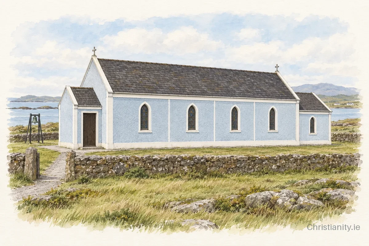 Watercolour and ink illustration of Séipéal Réalt na Mara