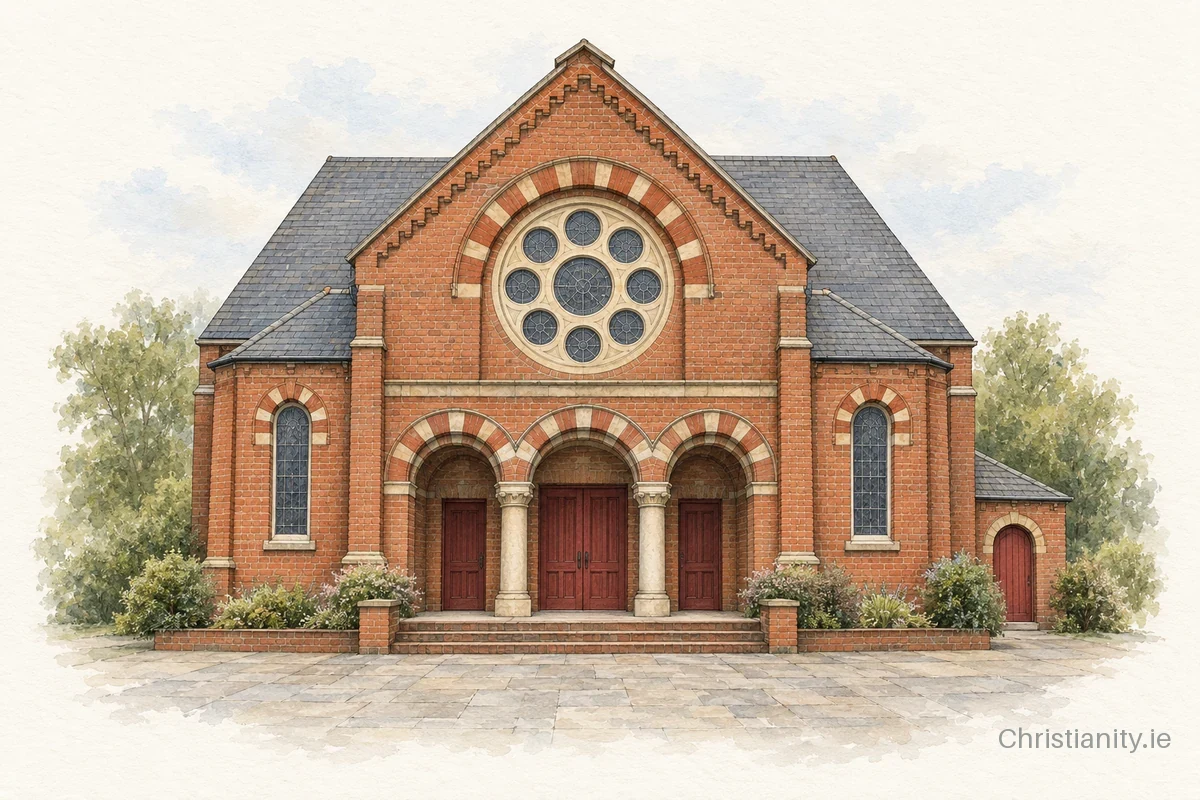 Watercolour and ink illustration of Seymour Street, Lisburn Methodist Church