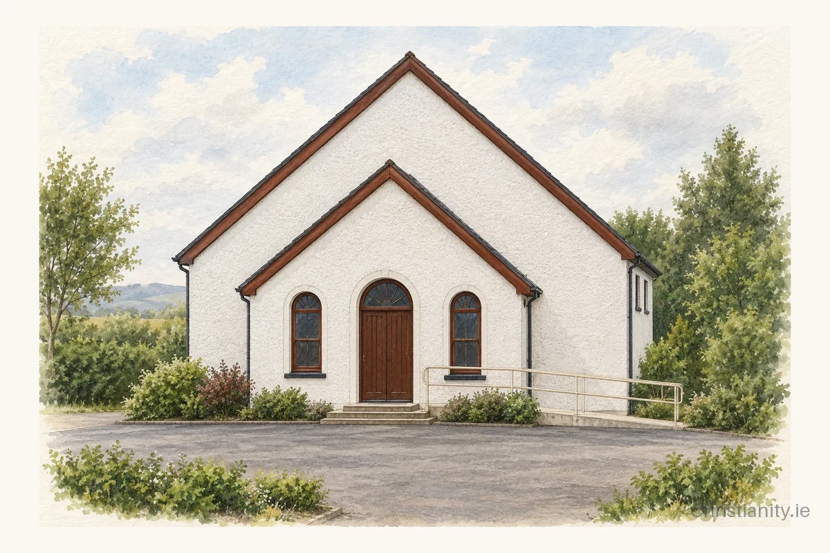 Watercolour and ink illustration of Sion Mills Baptist Church