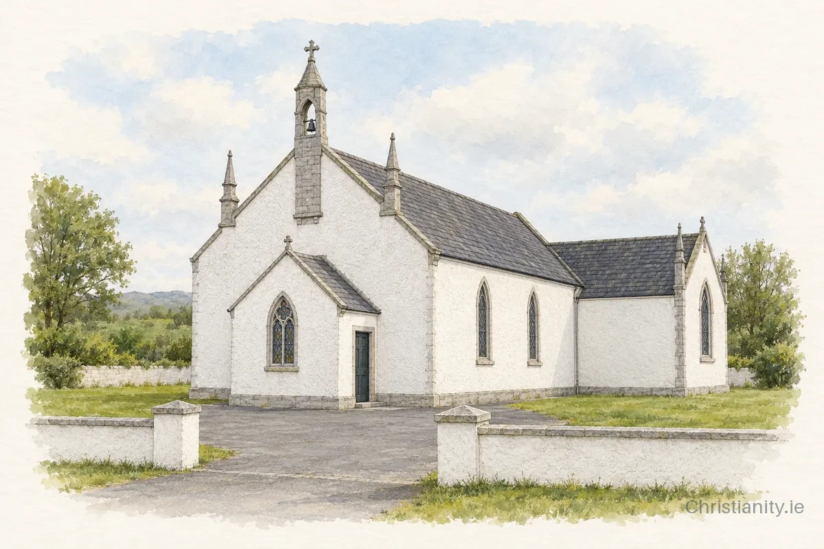 Watercolour and ink illustration of SS. Peter and Paul Church, Kiltullagh