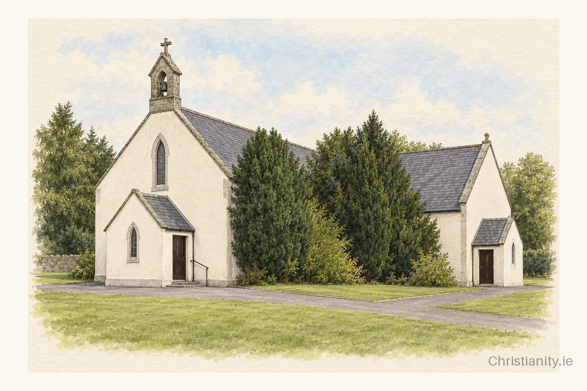 Watercolour and ink illustration of Ss Peter & Paul Church, Banogue